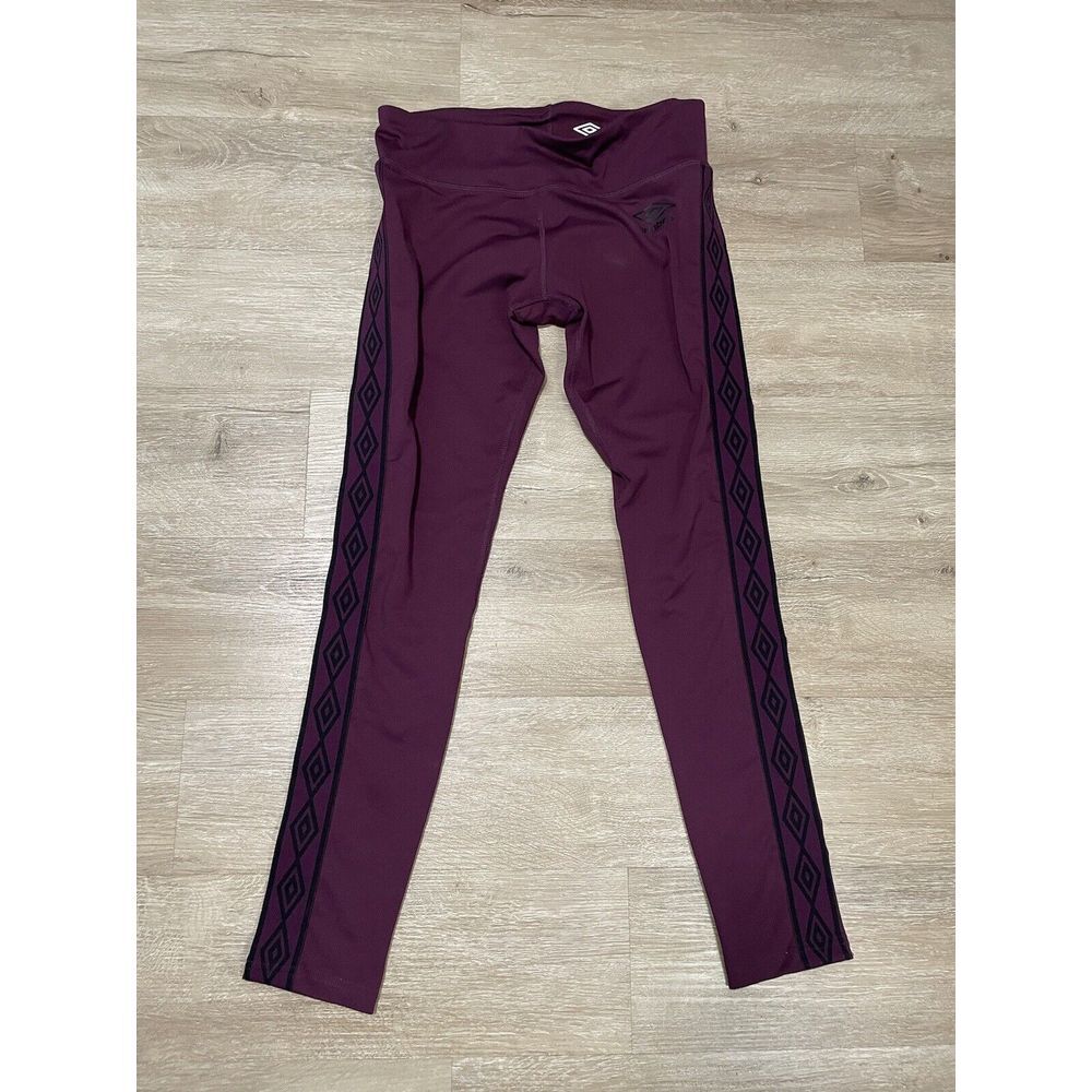 Umbro Athletic Pants Sz‎ M Burgundy Leggings Sports Polyester Stretch Side Tape